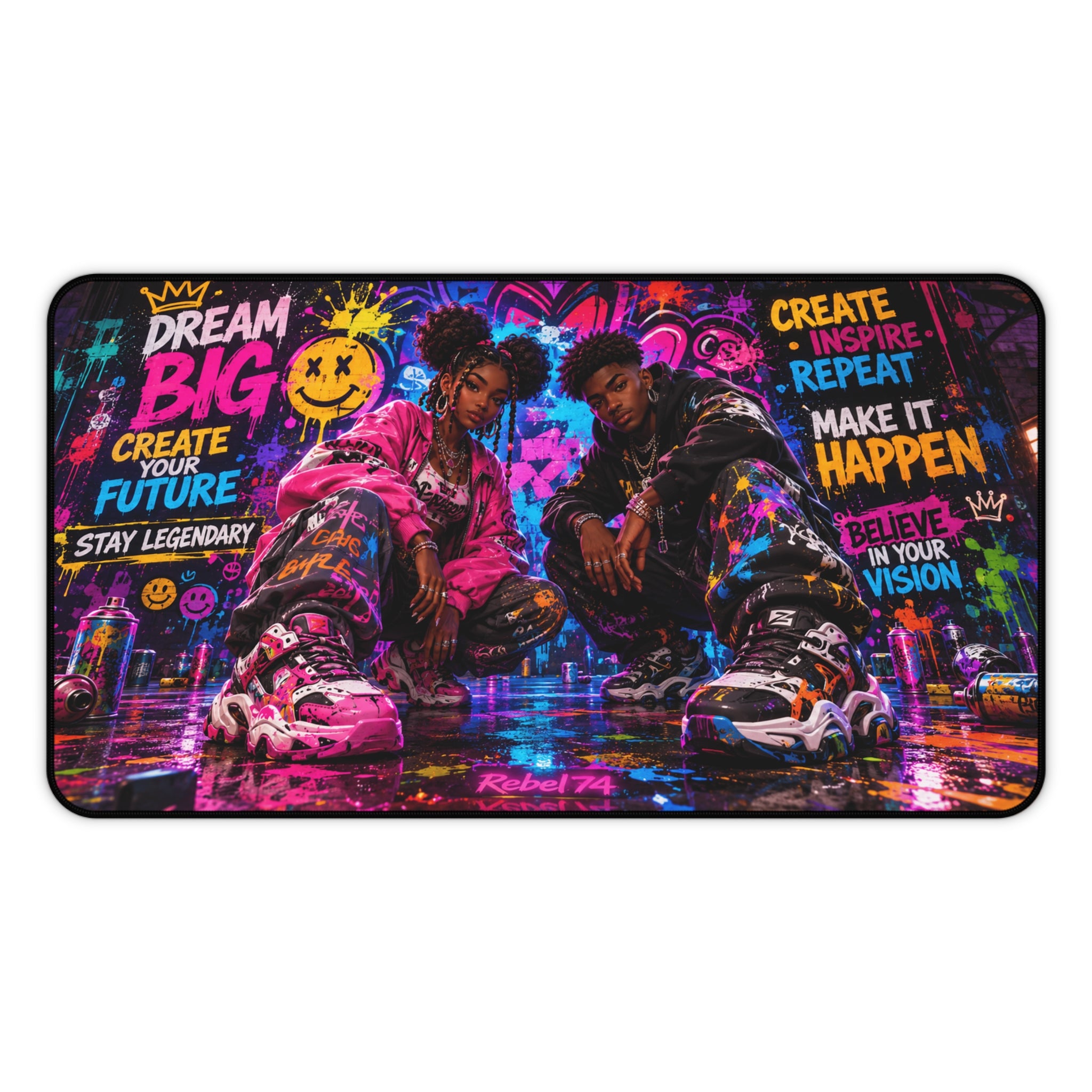 Motivational Urban Graffiti Desk Mat — 'Dream Big' Inspirational Gaming Mouse Pad
