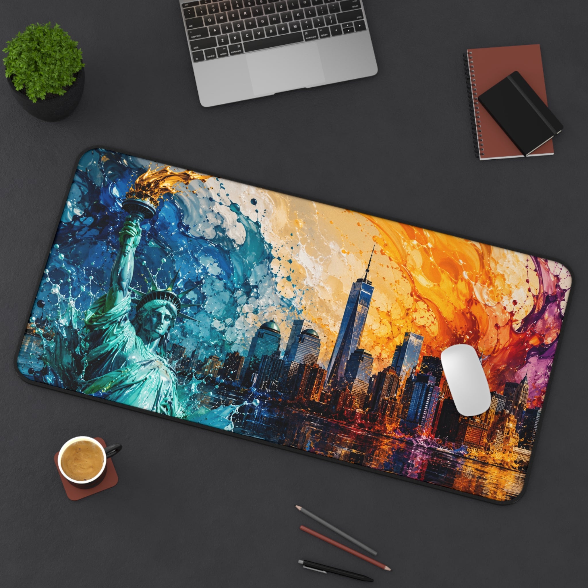 New York City Skyline Splash Desk Mat — Colorful NYC Mouse Pad