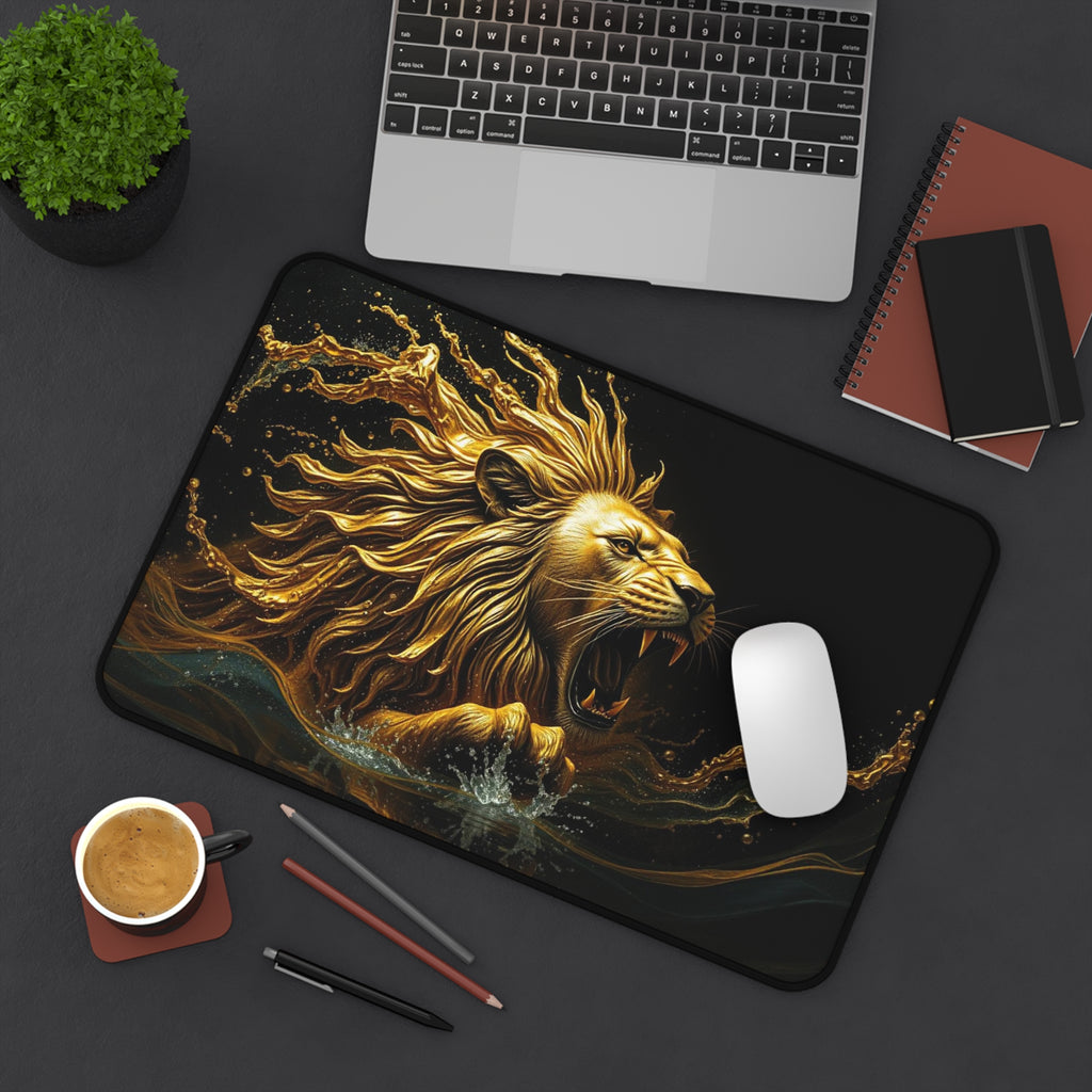 Golden Lion Desk Mat, Non-Slip Neoprene Mouse Pad with Vibrant Print
