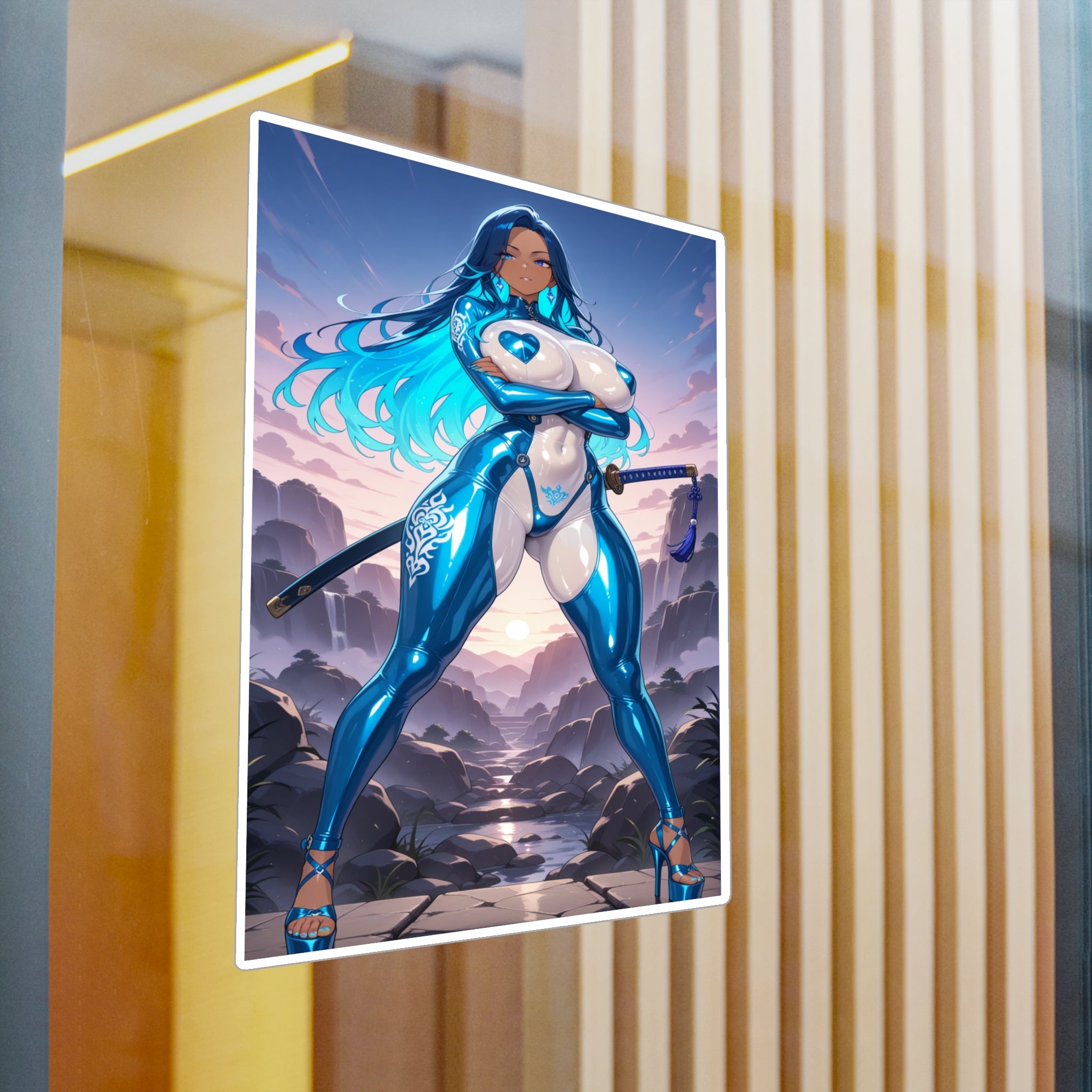 Azure Blade Empress Vinyl Decal — Blue Neon Anime Sticker