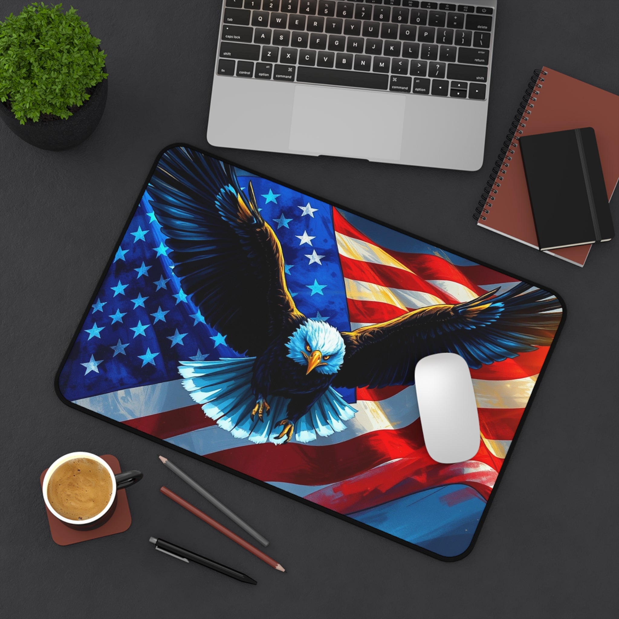 Patriotic Desk Mat with Eagle and American Flag, Premium Mouse Pad