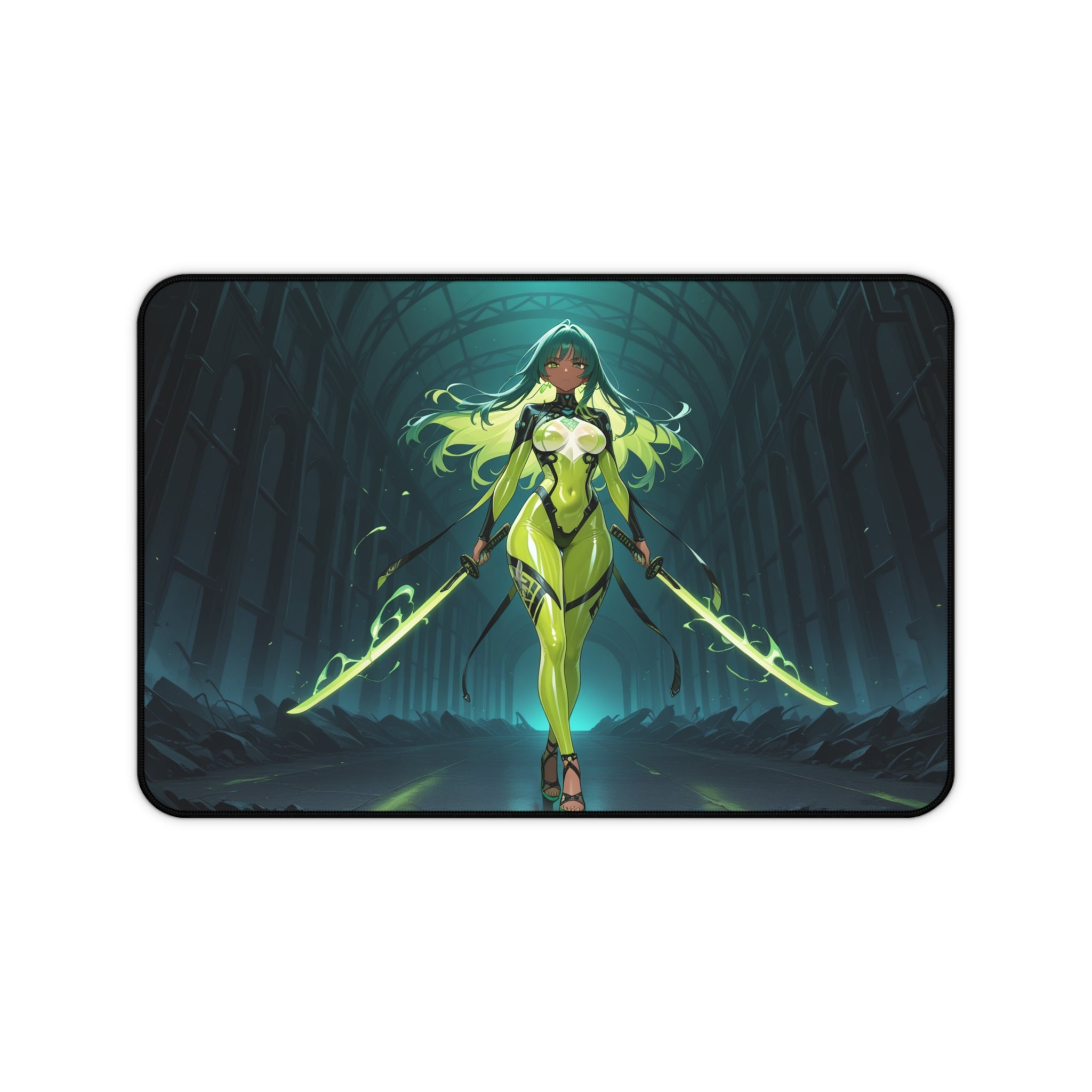 Anime Girl Warrior Desk Mat, Gaming Mouse Pad with Non-Slip Neoprene Base