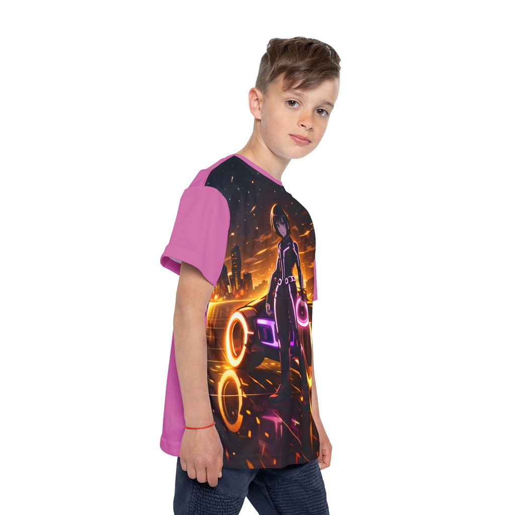 Tron Anime Kids Jersey, Futuristic Gamer Shirt with Tron-Inspired Cyber Graphic