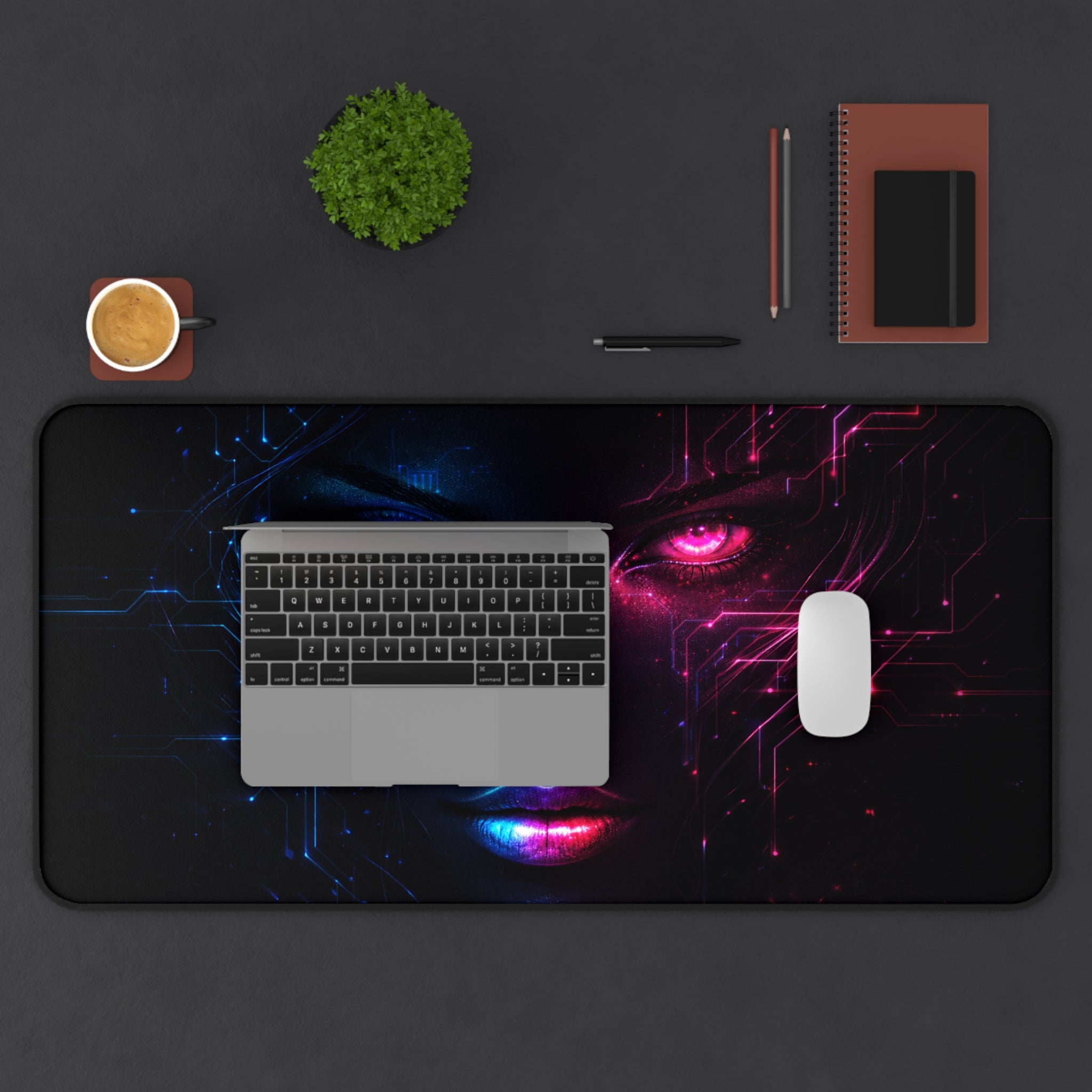 Neon cyborg in the shadows Desk Mat, XL Mousepad Non-slip for Gaming & Office