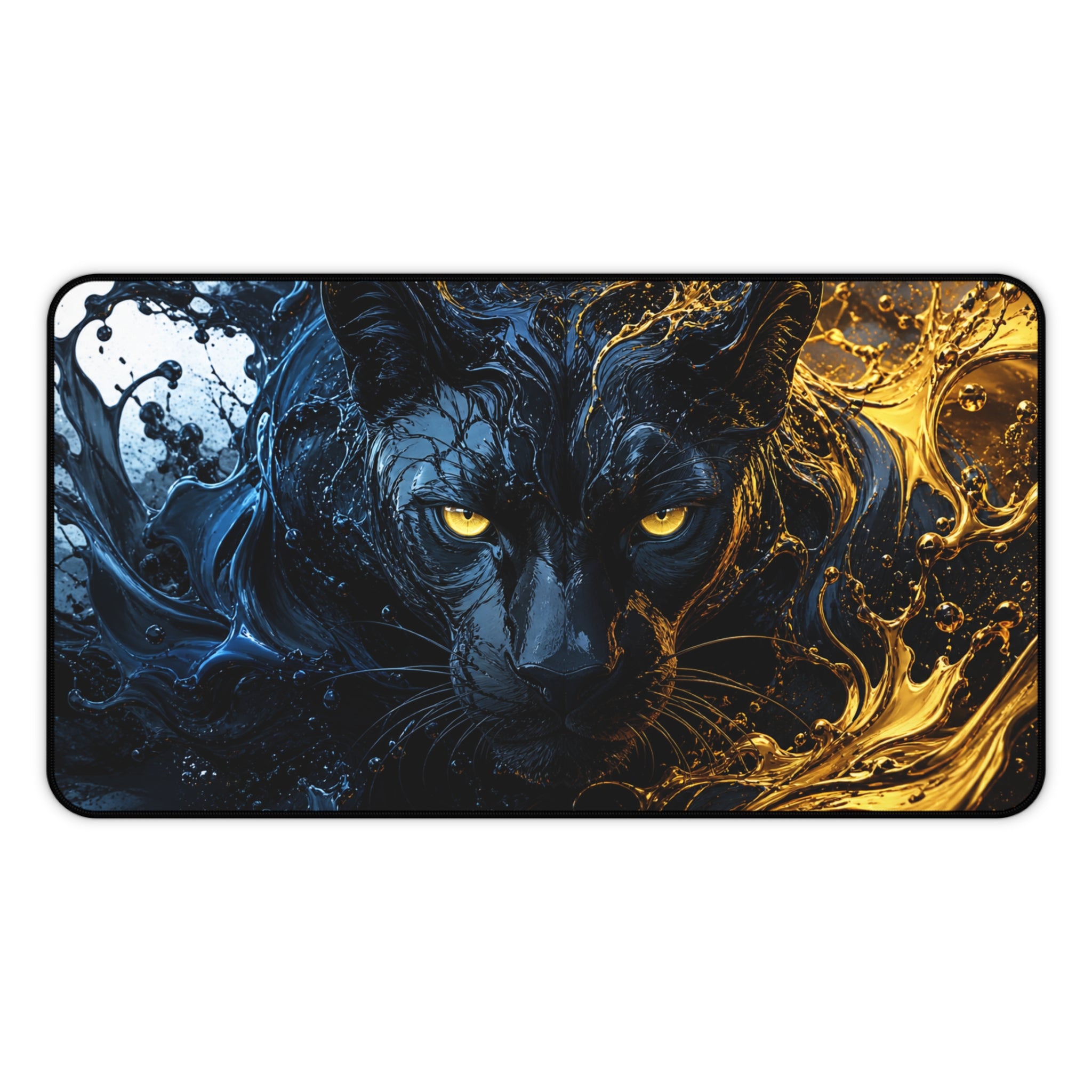 Black Panther Desk Mat — Black & Gold Cosmic Cat Gaming Mouse Pad