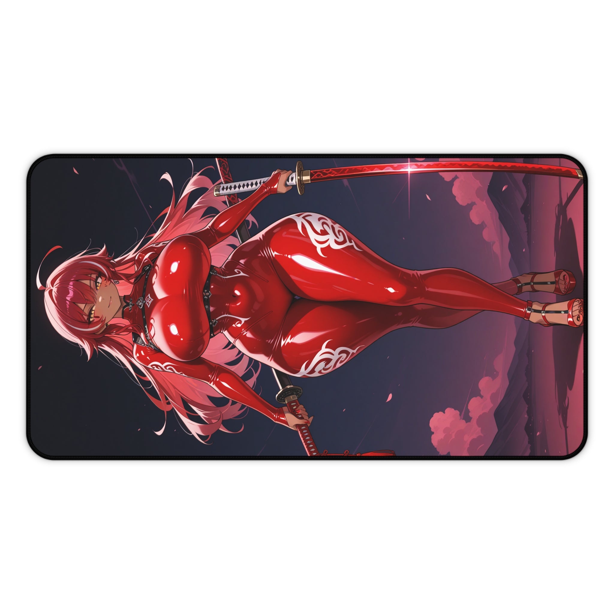 Anime Girl Warrior Desk Mat, Gaming Mouse Pad with Non-Slip Neoprene Base