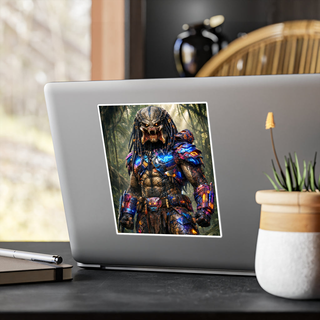 Predator Warrior Vinyl Sticker — Sci‑Fi Tribal Alien Kiss‑Cut Decal