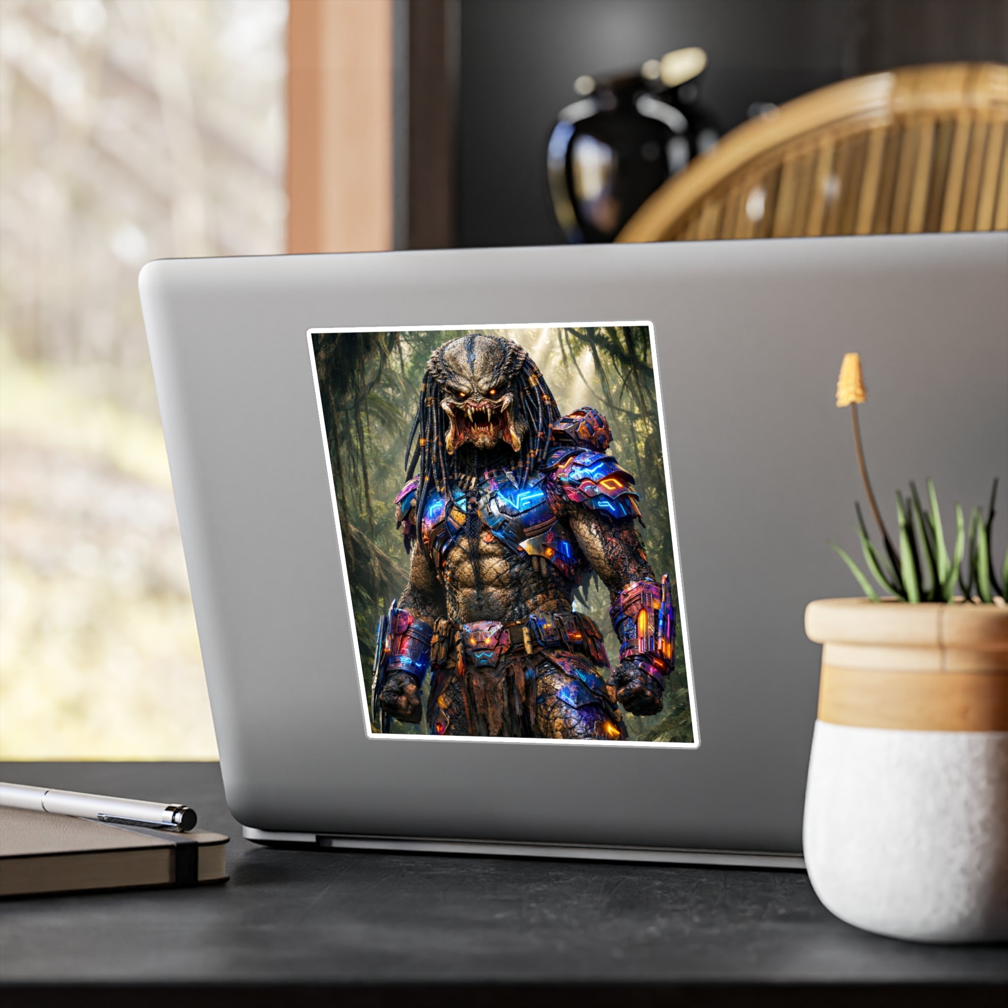 Predator Warrior Vinyl Sticker — Sci‑Fi Tribal Alien Kiss‑Cut Decal