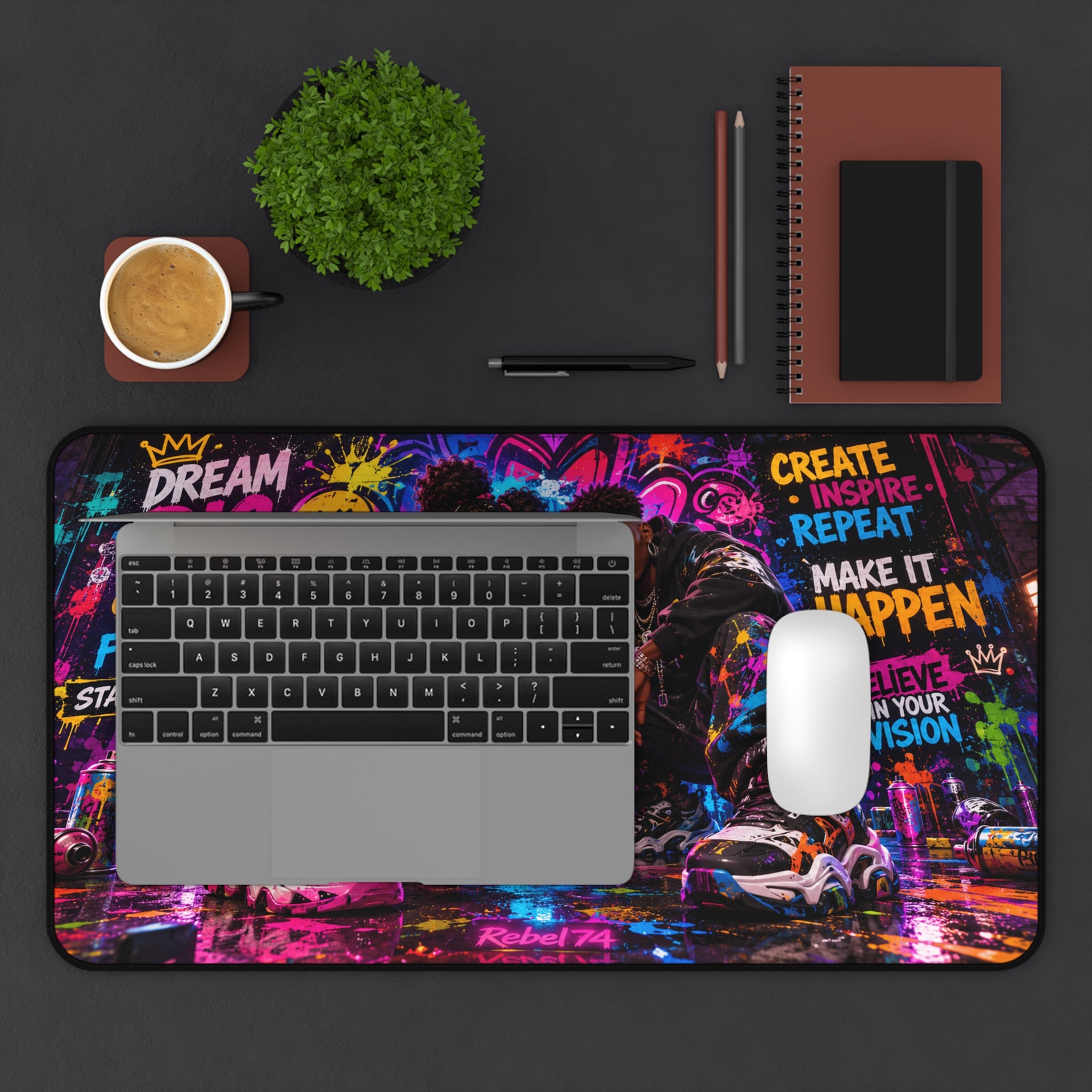 Motivational Urban Graffiti Desk Mat — 'Dream Big' Inspirational Gaming Mouse Pad