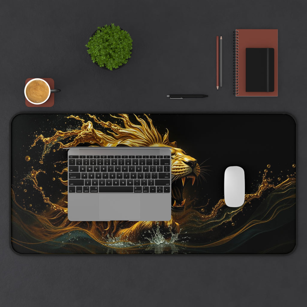 Golden Lion Desk Mat, Non-Slip Neoprene Mouse Pad with Vibrant Print