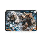 Nordic Warrior Anime Gaming Mouse Pad - Viking Shieldmaiden & White Tigers Desk Mat