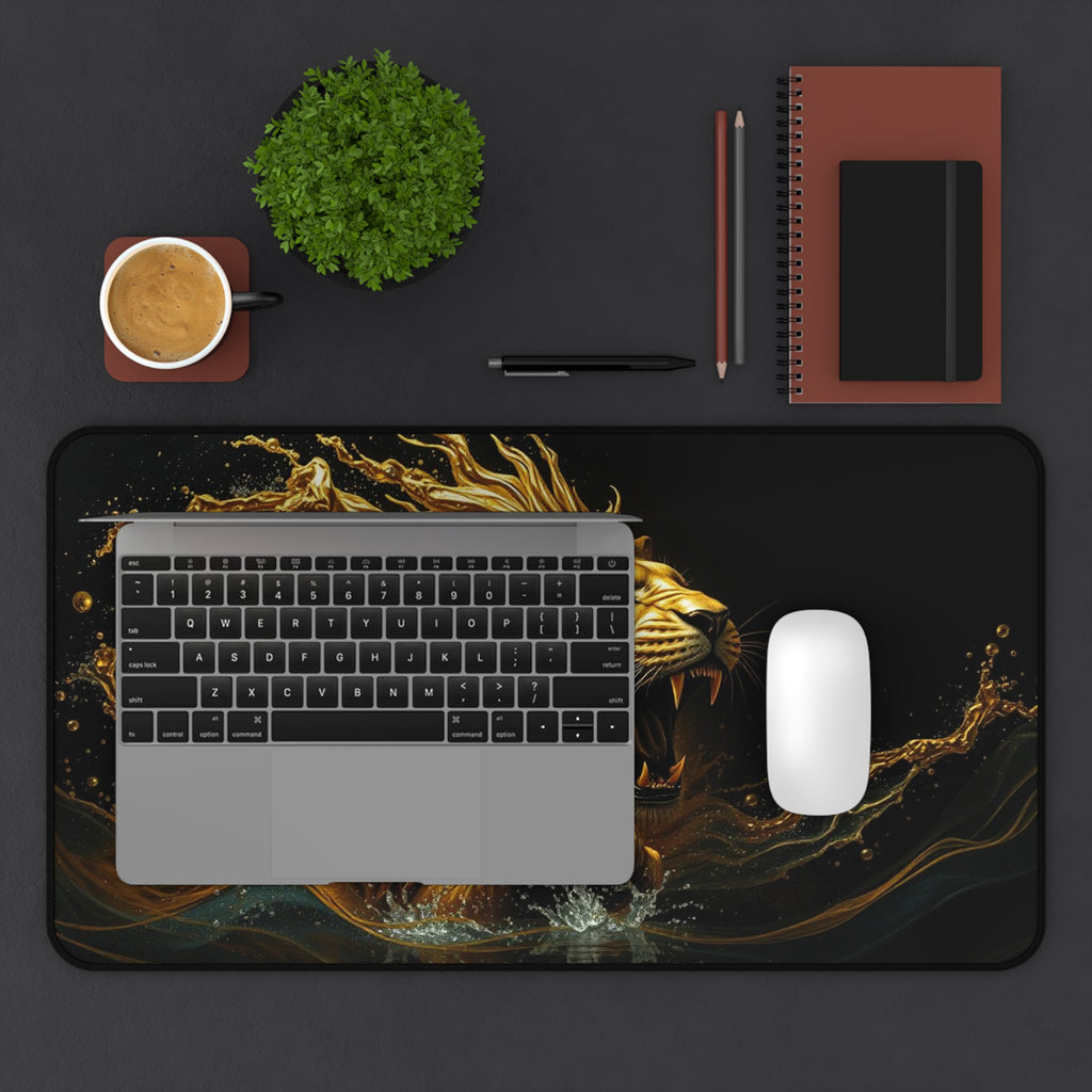 Golden Lion Desk Mat, Non-Slip Neoprene Mouse Pad with Vibrant Print