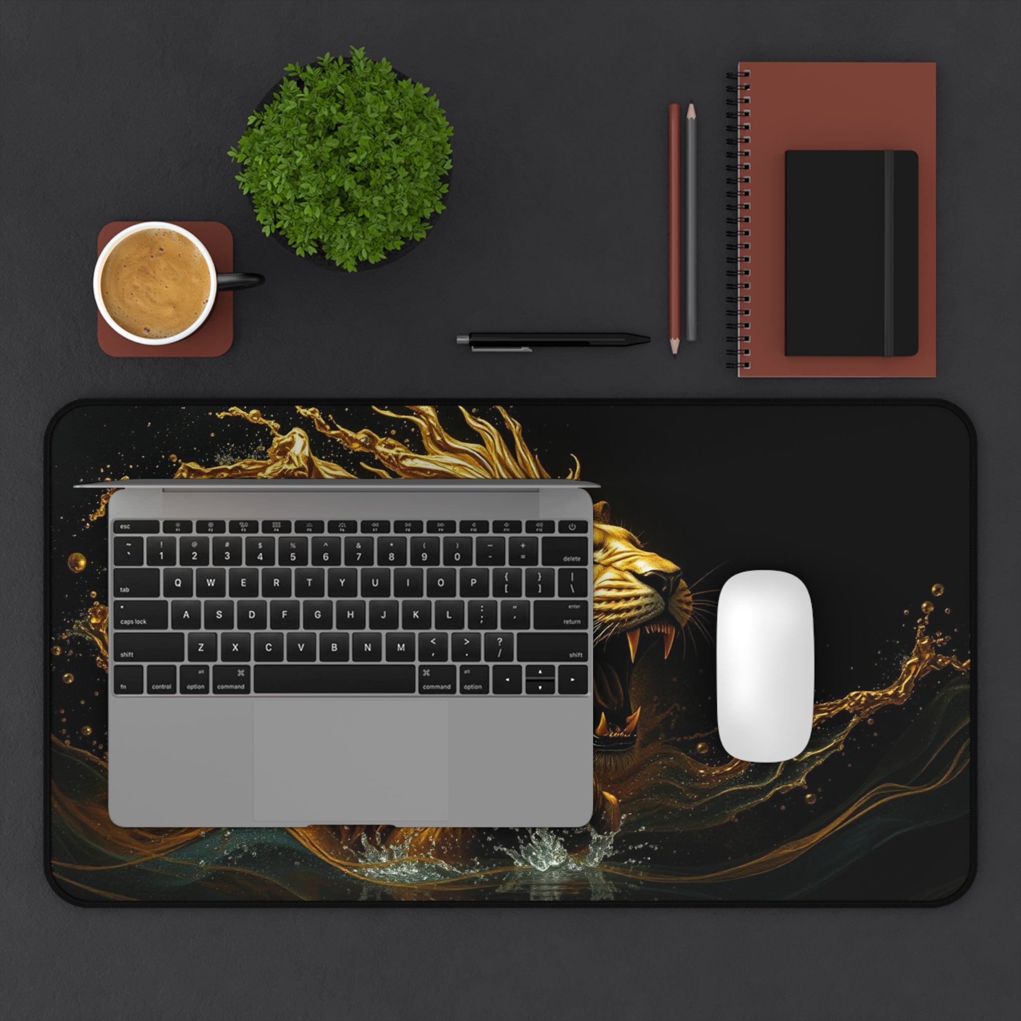 Golden Lion Desk Mat, Non-Slip Neoprene Mouse Pad with Vibrant Print