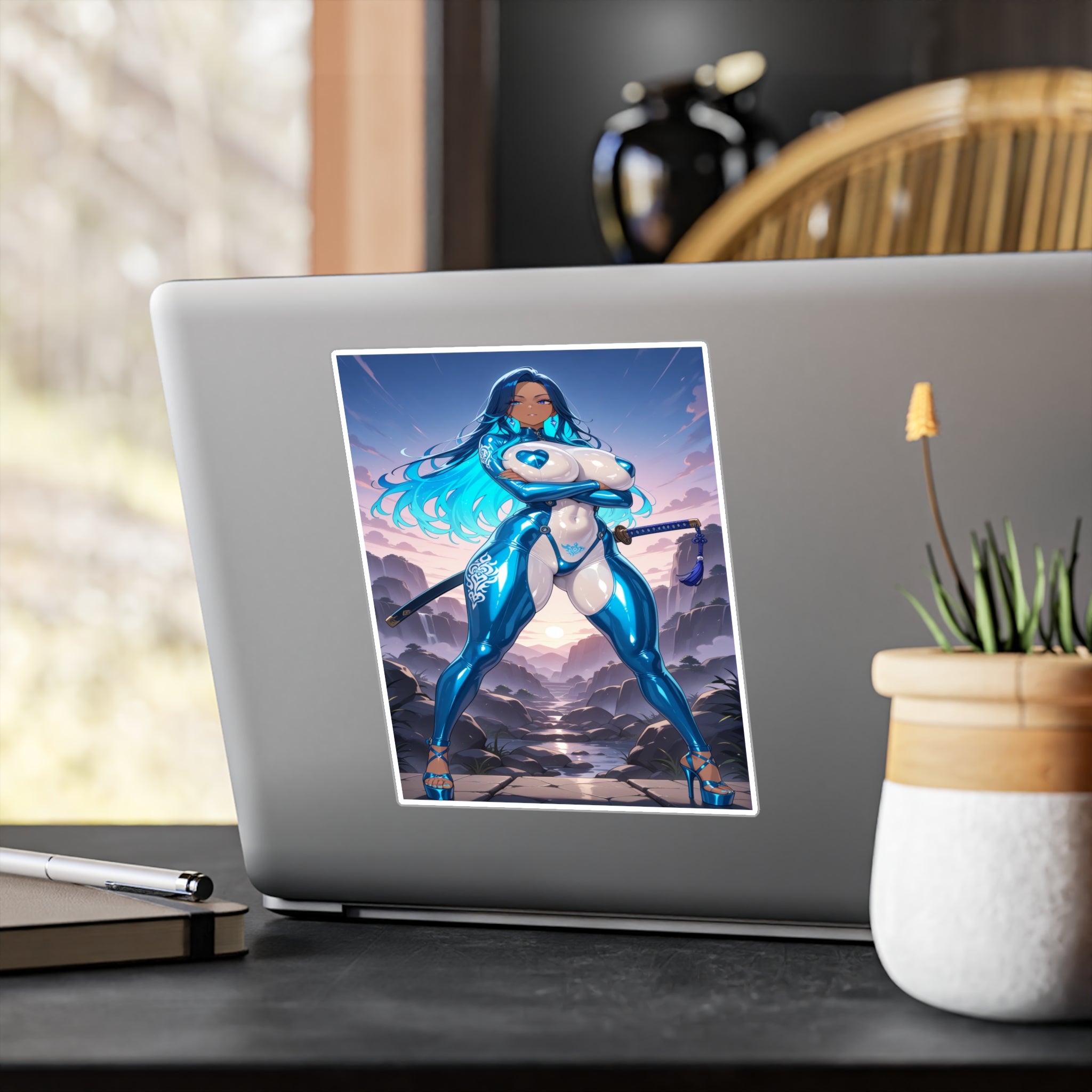 Azure Blade Empress Vinyl Decal — Blue Neon Anime Sticker