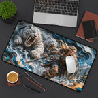 Nordic Warrior Anime Gaming Mouse Pad - Viking Shieldmaiden & White Tigers Desk Mat