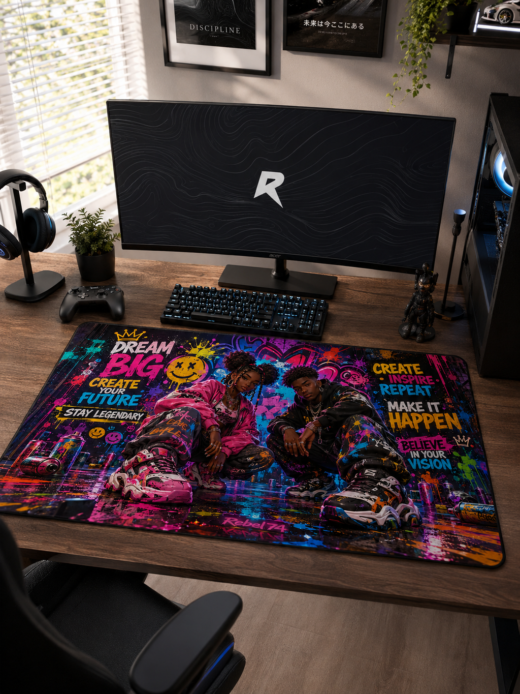 Motivational Urban Graffiti Desk Mat — 'Dream Big' Inspirational Gaming Mouse Pad
