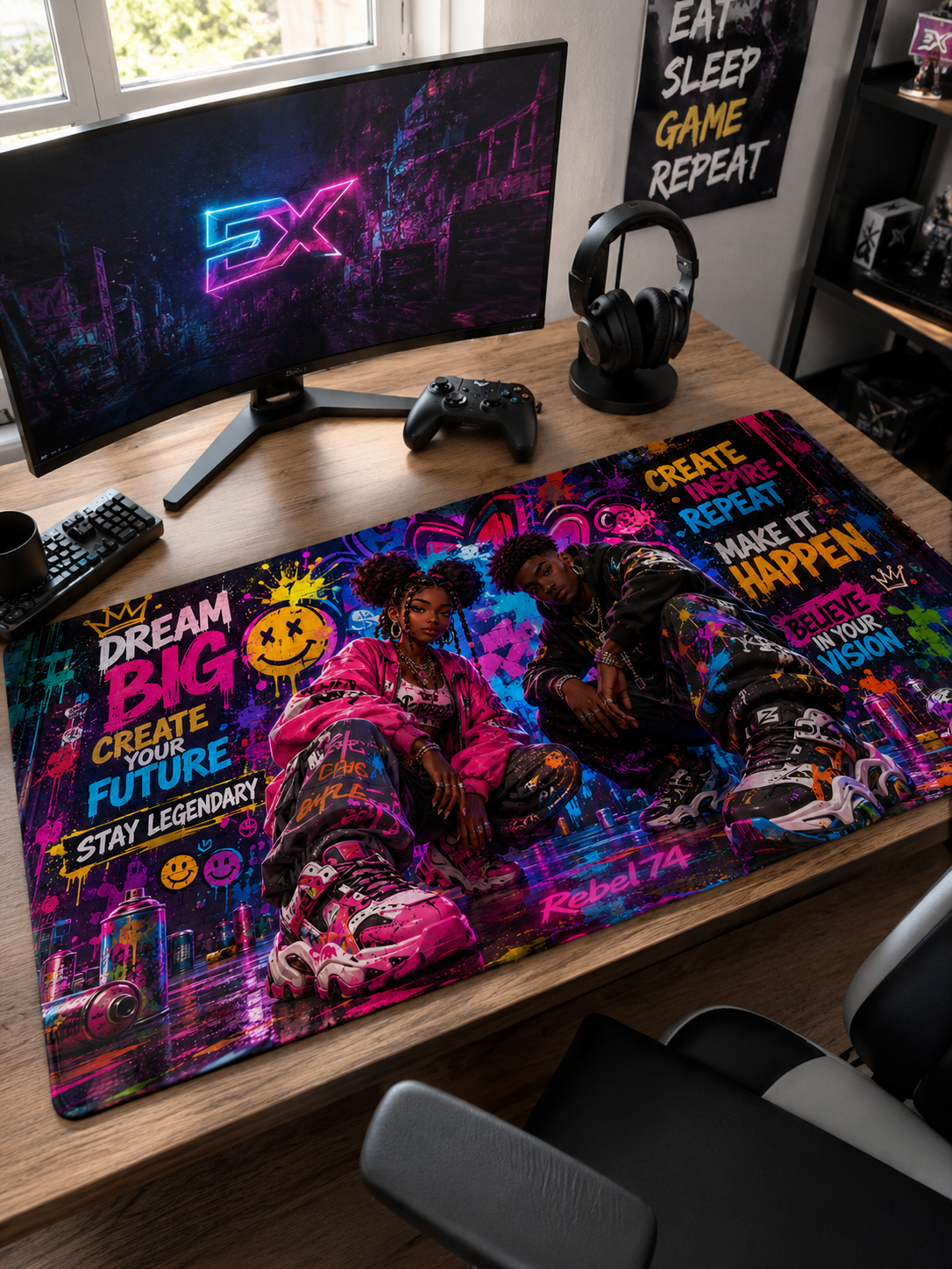 Motivational Urban Graffiti Desk Mat — 'Dream Big' Inspirational Gaming Mouse Pad