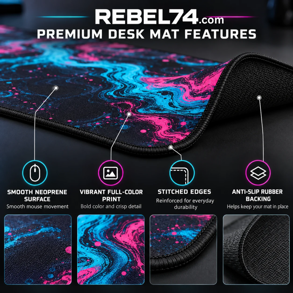 Anime Girl Gaming Desk Mat — Neon Moon & Cyber Fox
