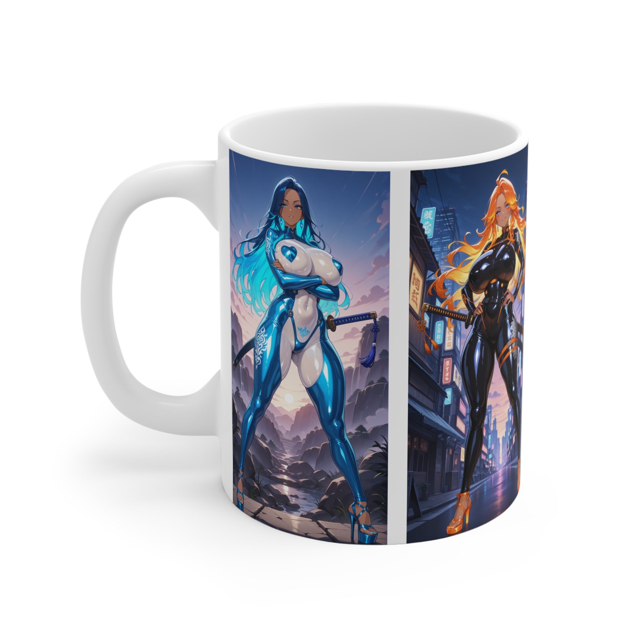 Anime Girl Warrior Mug, Waifu Ceramic Coffee Cup for Otaku & Manga Fans