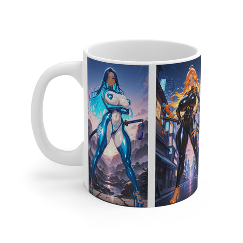 Anime Girl Warrior Mug, Waifu Ceramic Coffee Cup for Otaku & Manga Fans