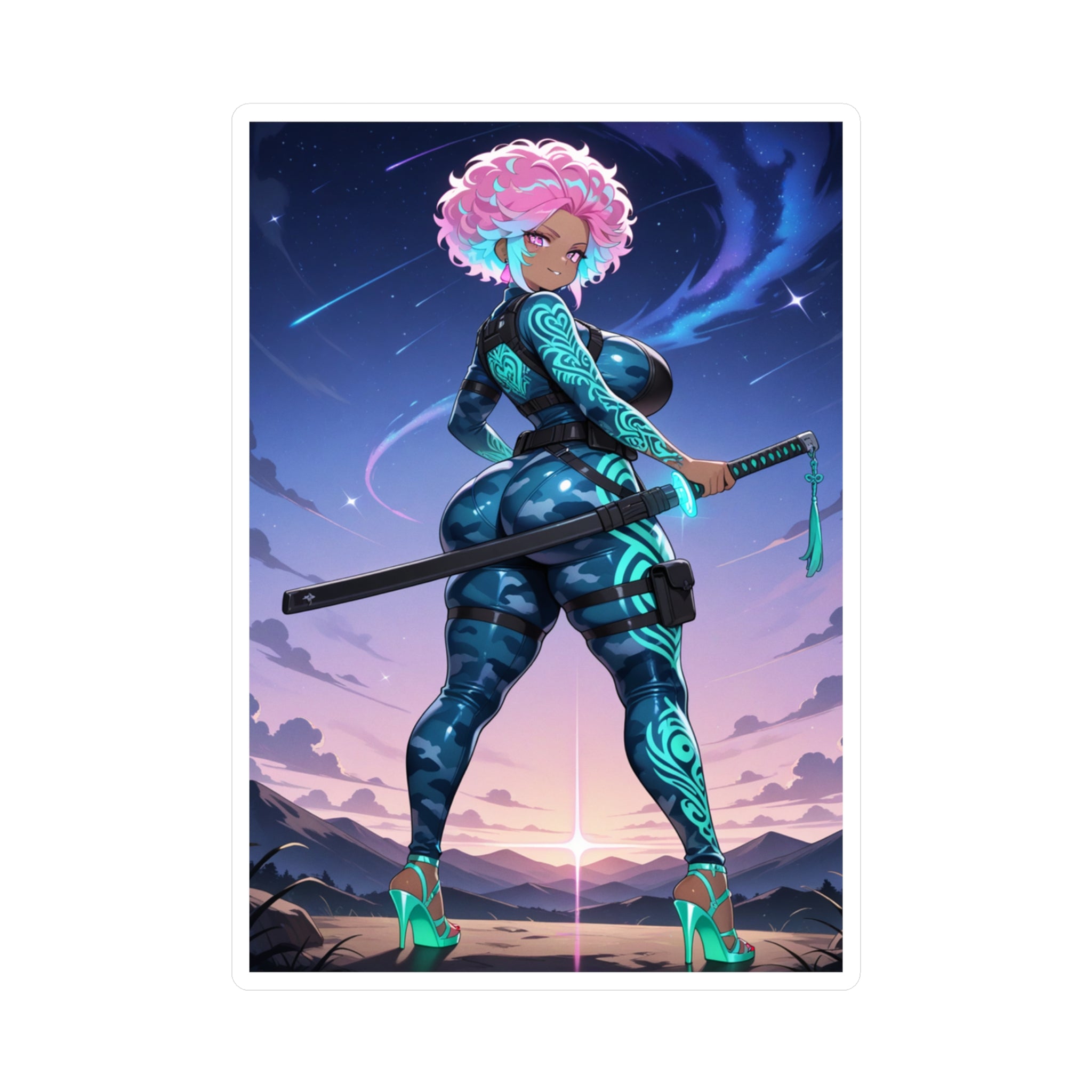 Anime Girl Warrior Vinyl Sticker - Female Swordswoman Kiss-Cut Decal