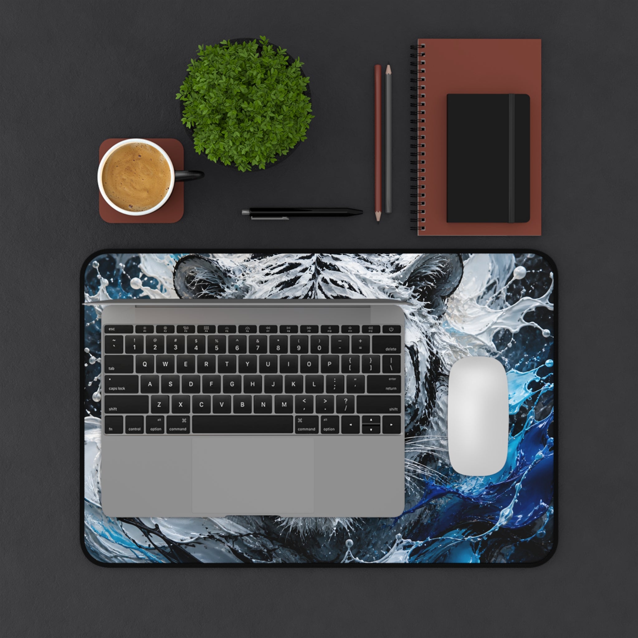 White Tiger Wave Mouse Pad — Large Animal Print Desk Mat