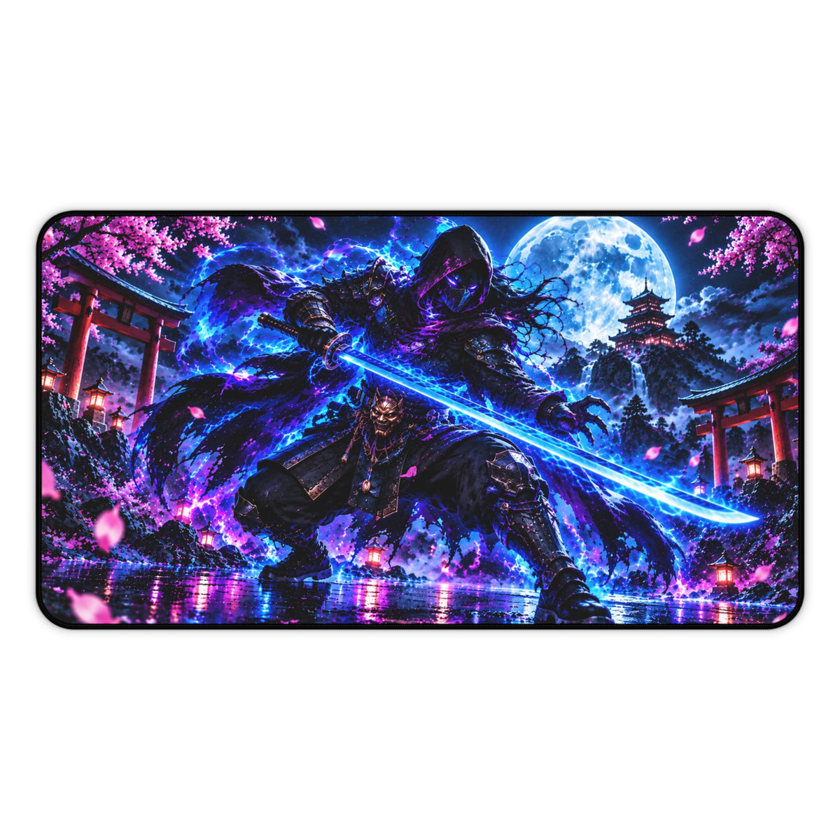 Neon Shadow Samurai Desk Mat & Gaming Mouse Pad