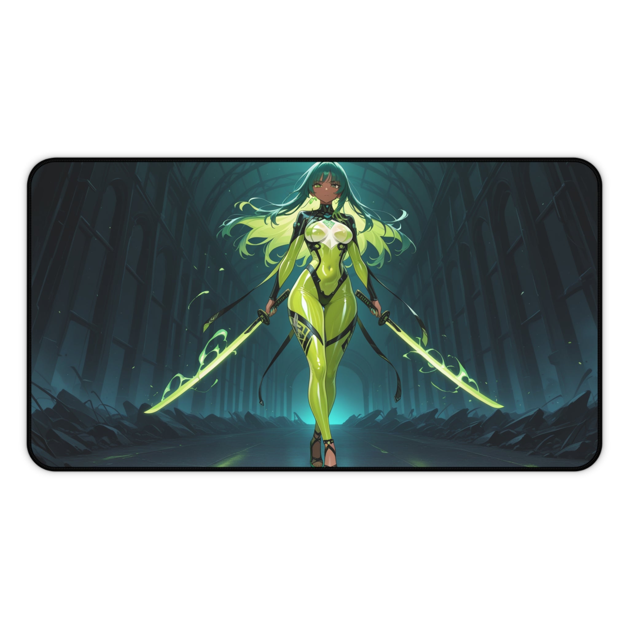 Anime Girl Warrior Desk Mat, Gaming Mouse Pad with Non-Slip Neoprene Base