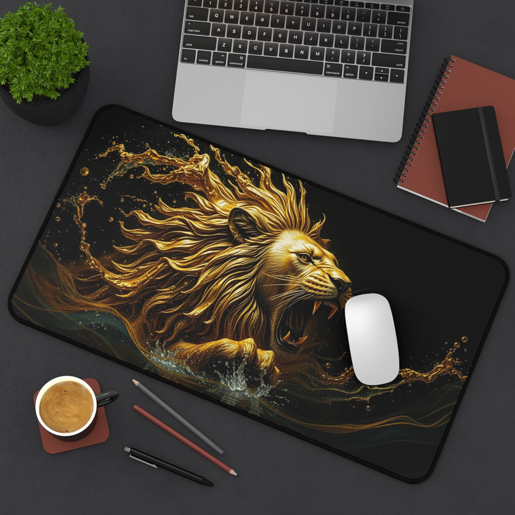 Golden Lion Desk Mat, Non-Slip Neoprene Mouse Pad with Vibrant Print