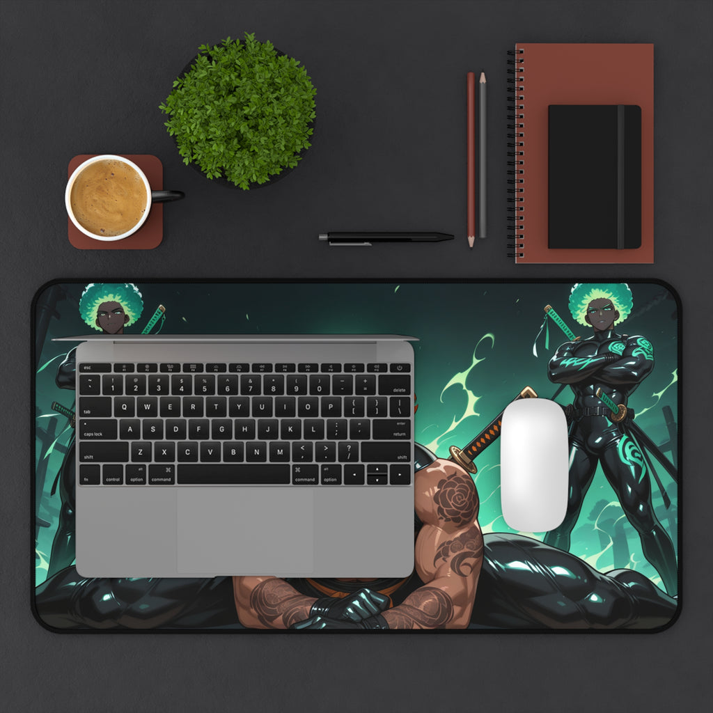Anime Warrior Desk Mat — Muscular Swordsman Gaming Mouse Pad