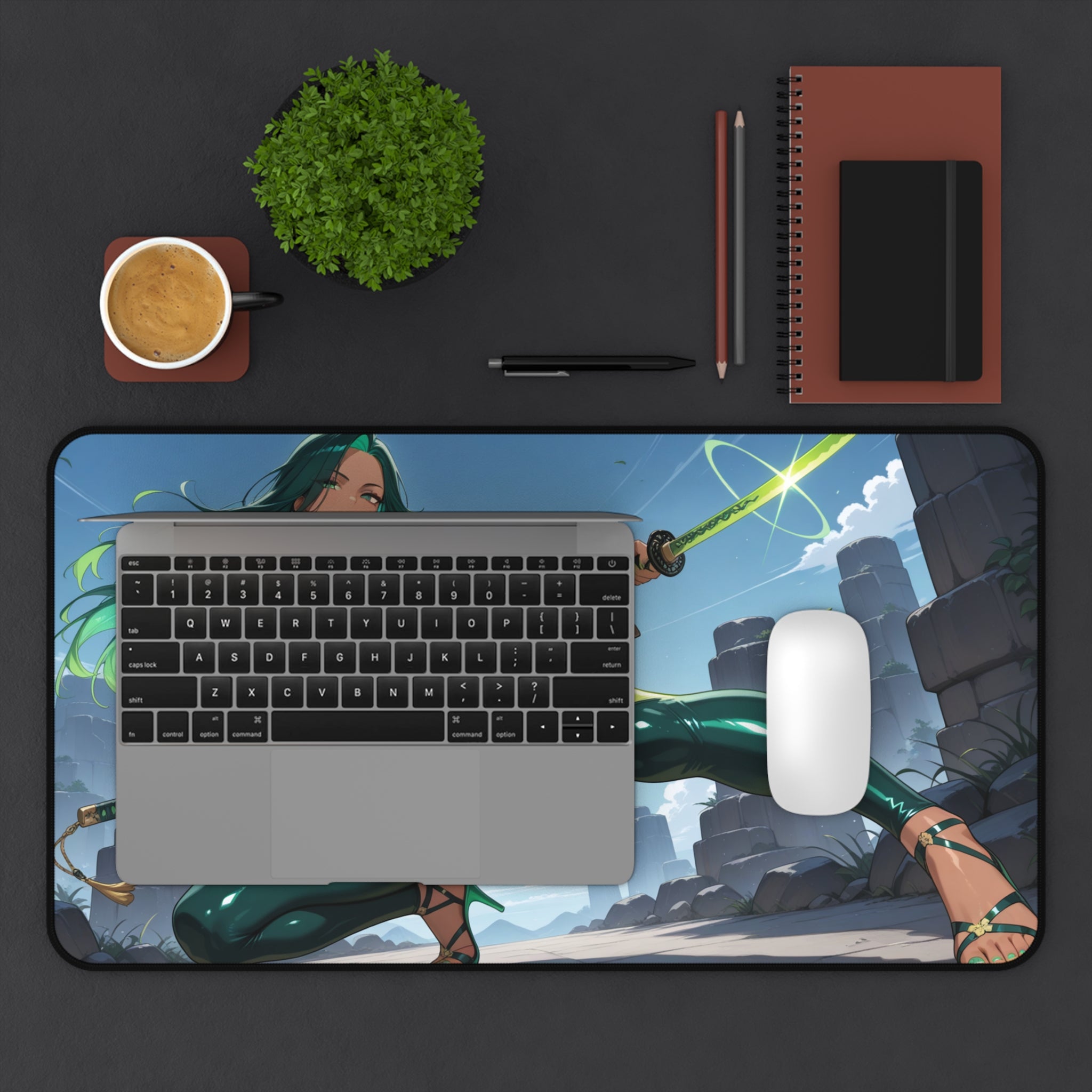 Anime Waifu Warrior Desk Mat, Gaming Desk Pad