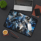 Mystic Blue Wolf Mouse Pad — Large Animal Print Desk Mat