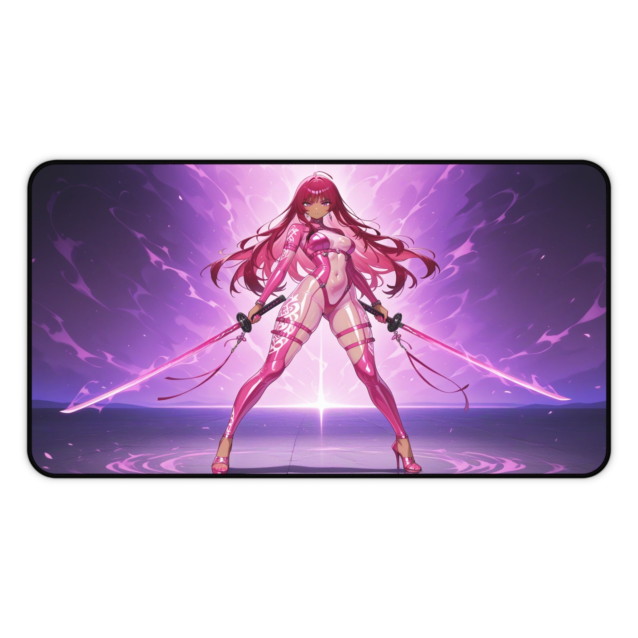Anime Waifu Warrior Desk Mat, Gaming Mouse Pad with Non-Slip Neoprene Base