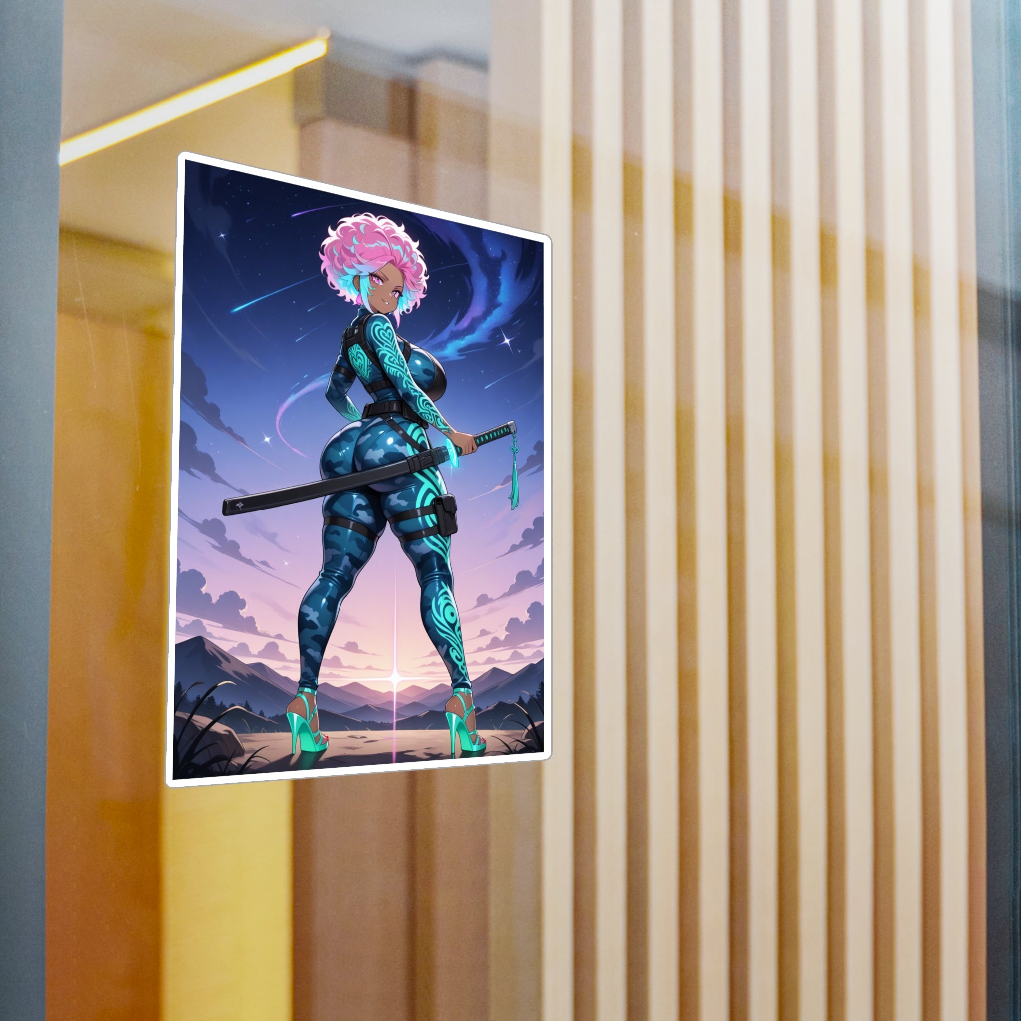Anime Girl Warrior Vinyl Sticker - Female Swordswoman Kiss-Cut Decal