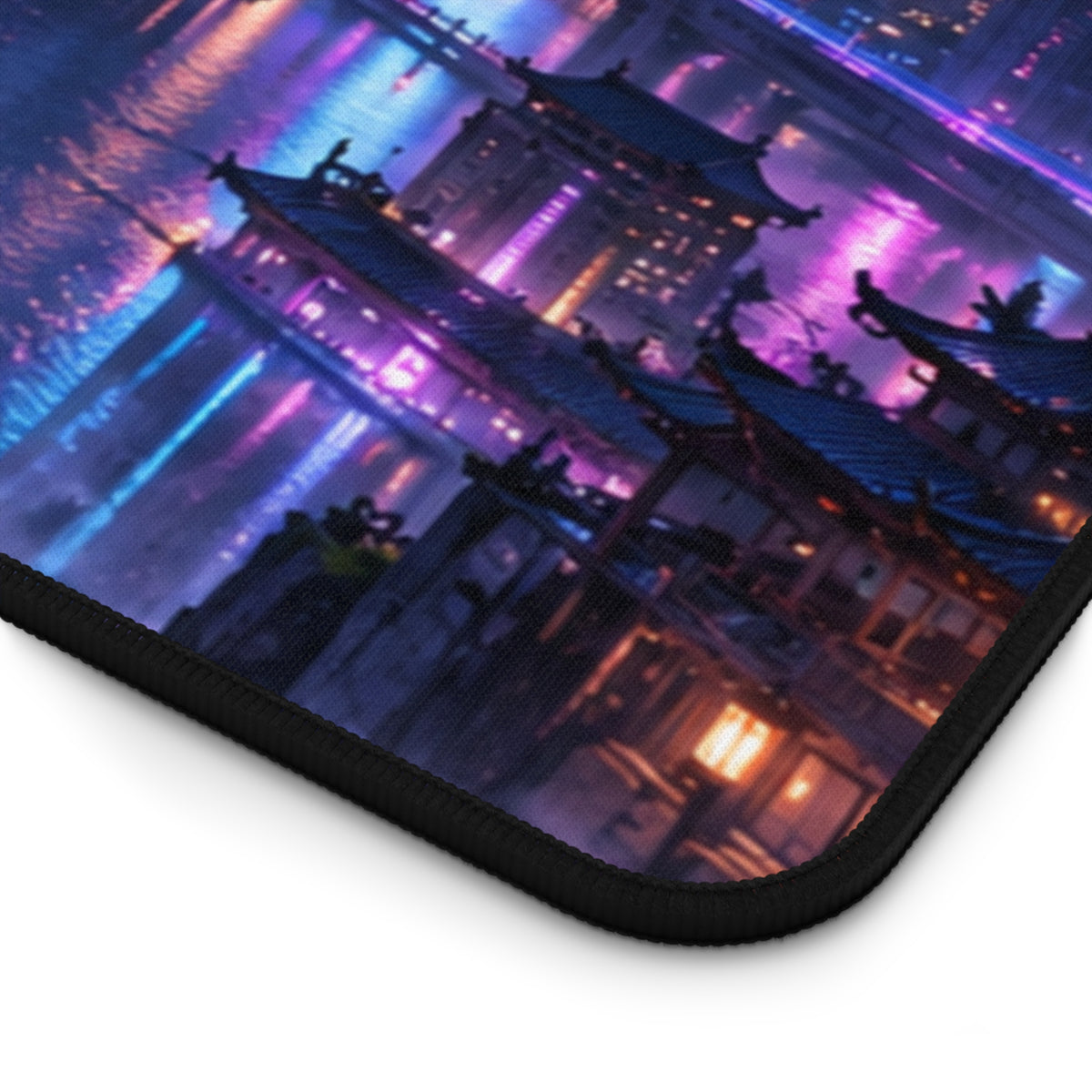 Anime Girl Gaming Desk Mat — Neon Moon & Cyber Fox