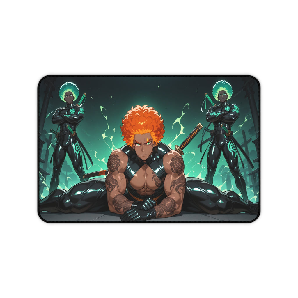 Anime Warrior Desk Mat — Muscular Swordsman Gaming Mouse Pad