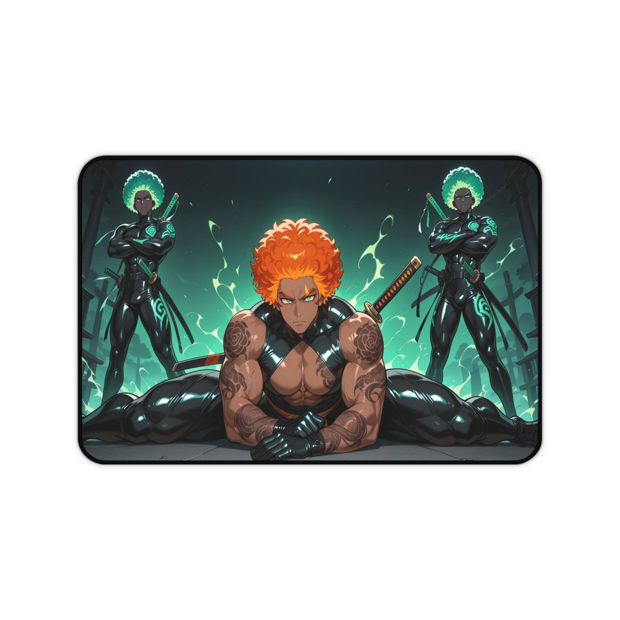 Anime Warrior Desk Mat — Muscular Swordsman Gaming Mouse Pad