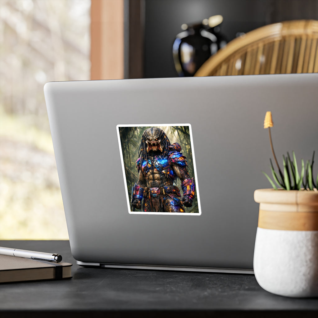 Predator Warrior Vinyl Sticker — Sci‑Fi Tribal Alien Kiss‑Cut Decal
