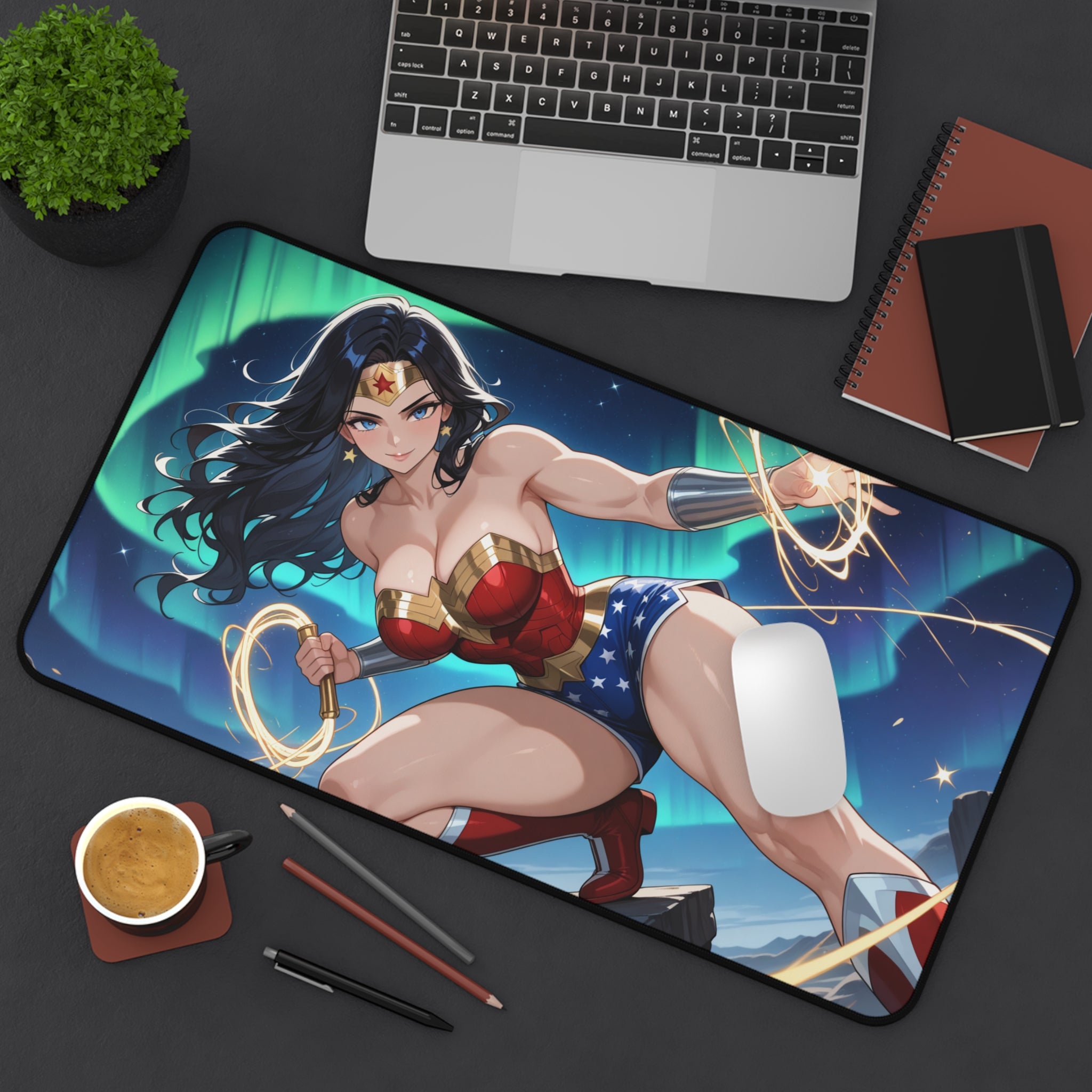 Wonder Woman Desk Mat, Gaming Mouse Pad, Superhero Playmat with Vibrant Print