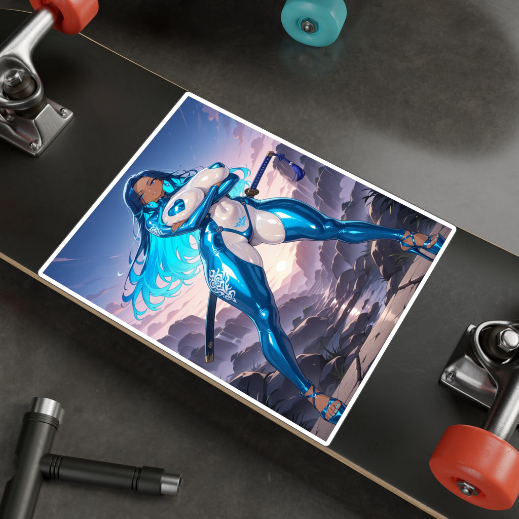 Azure Blade Empress Vinyl Decal — Blue Neon Anime Sticker