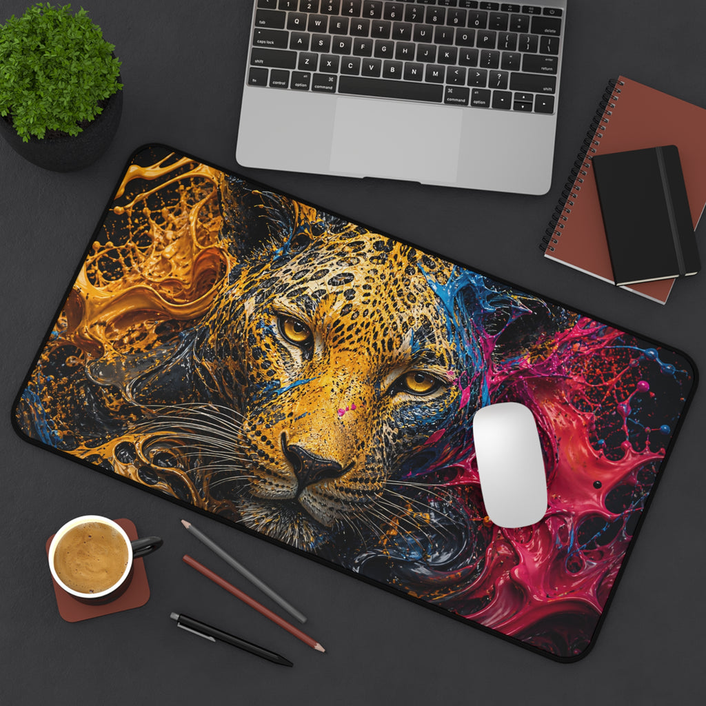 Leopard Art Desk Mat — Vibrant Color Splash Gaming & Office Mouse Pad