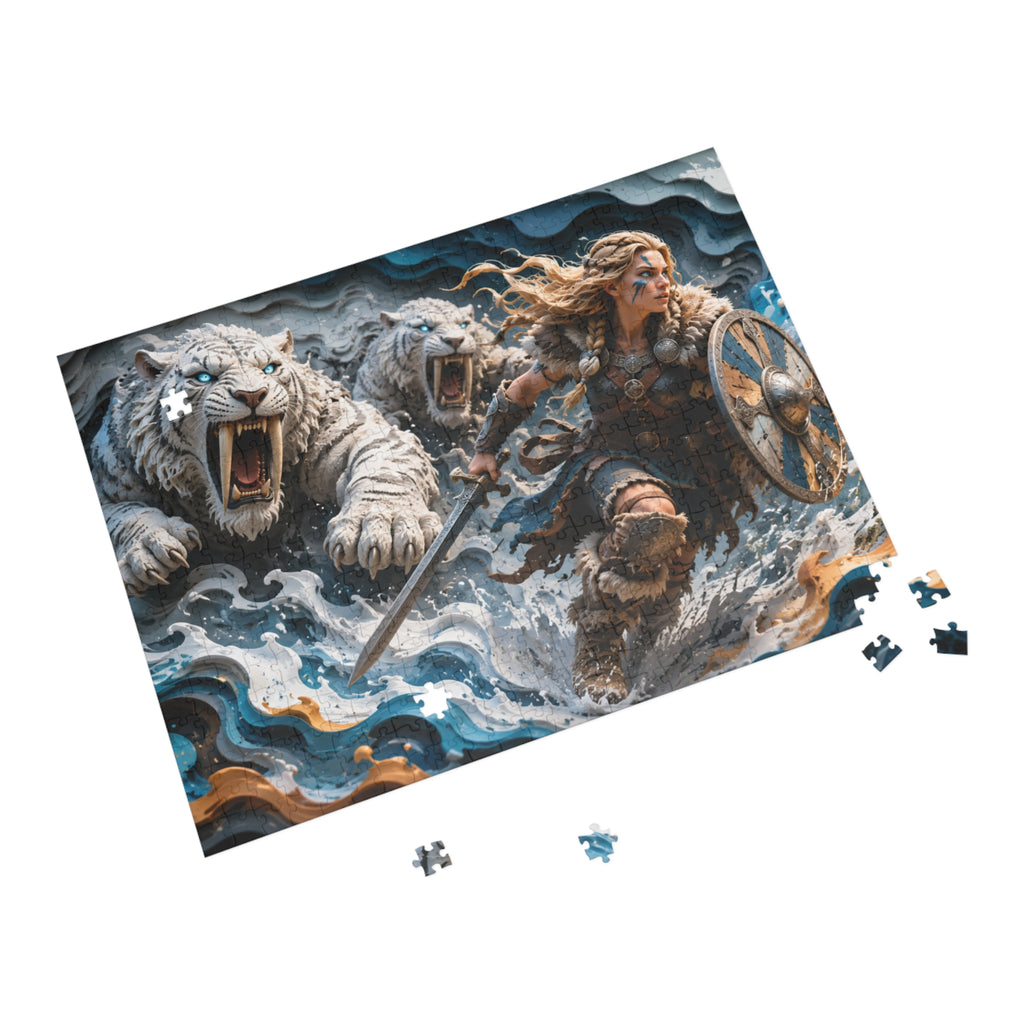 Viking Shieldmaiden & White Tigers - Puzzle (96–1000 pcs)