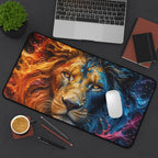 Lion Fire & Water Mouse Pad — Vibrant Animal Print Desk Mat