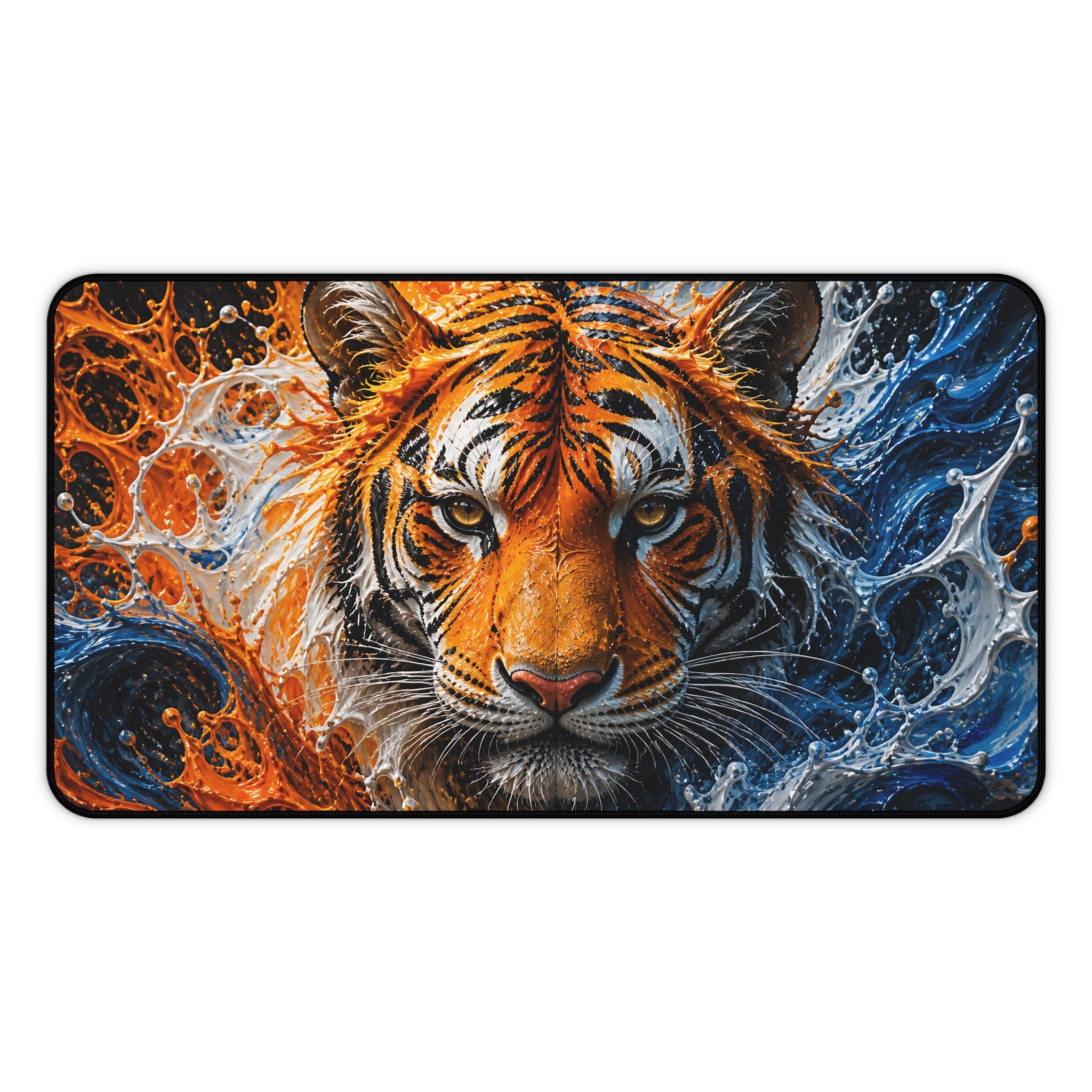 Tiger Fire & Water Desk Mat — Vibrant Animal Print Mouse Pad for Home and Office