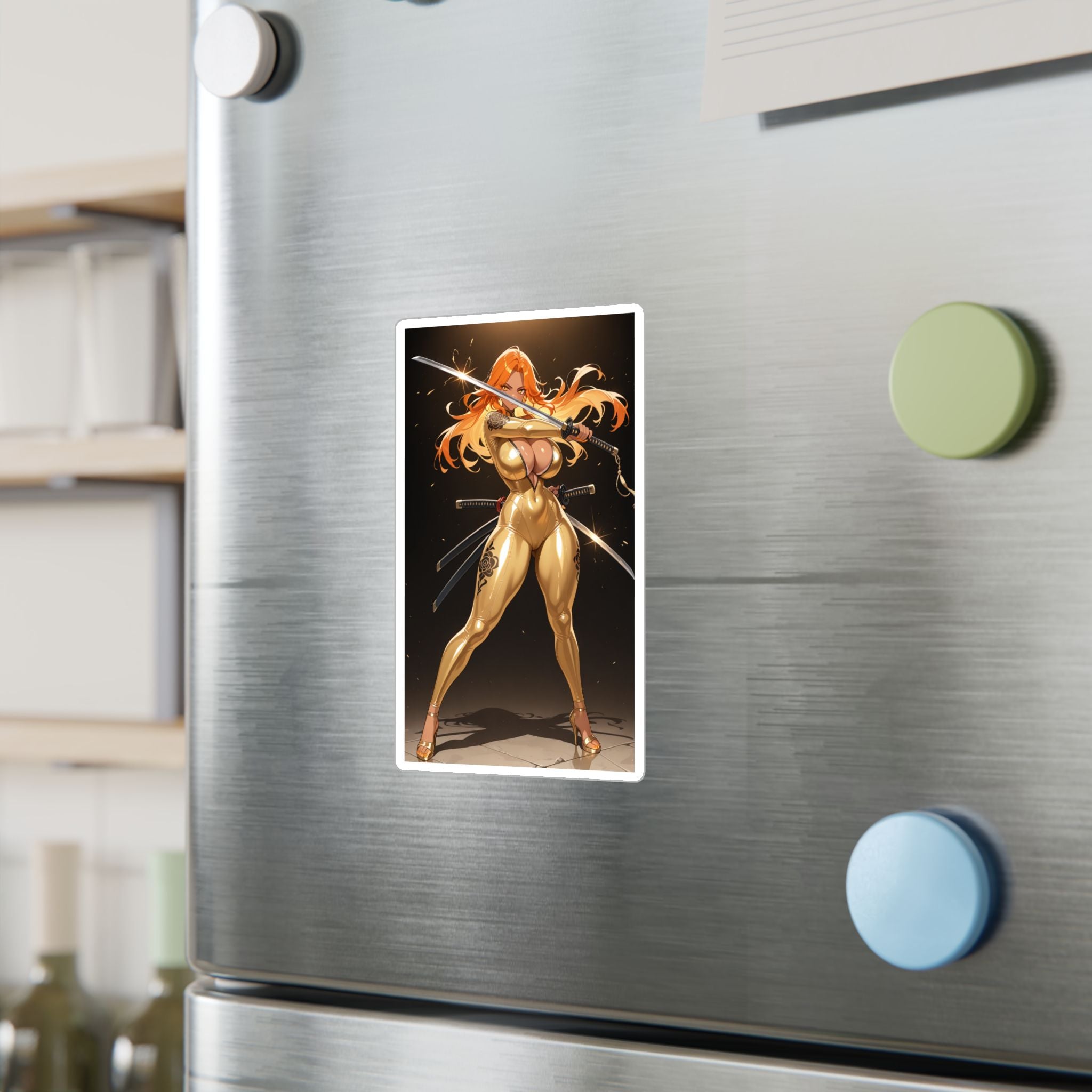 Golden Anime Girl Warrior Sticker