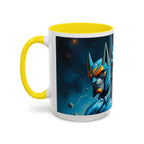 Galactic Cats Mug , Vibrant Ceramic Coffee Cup with Colorful Interior
