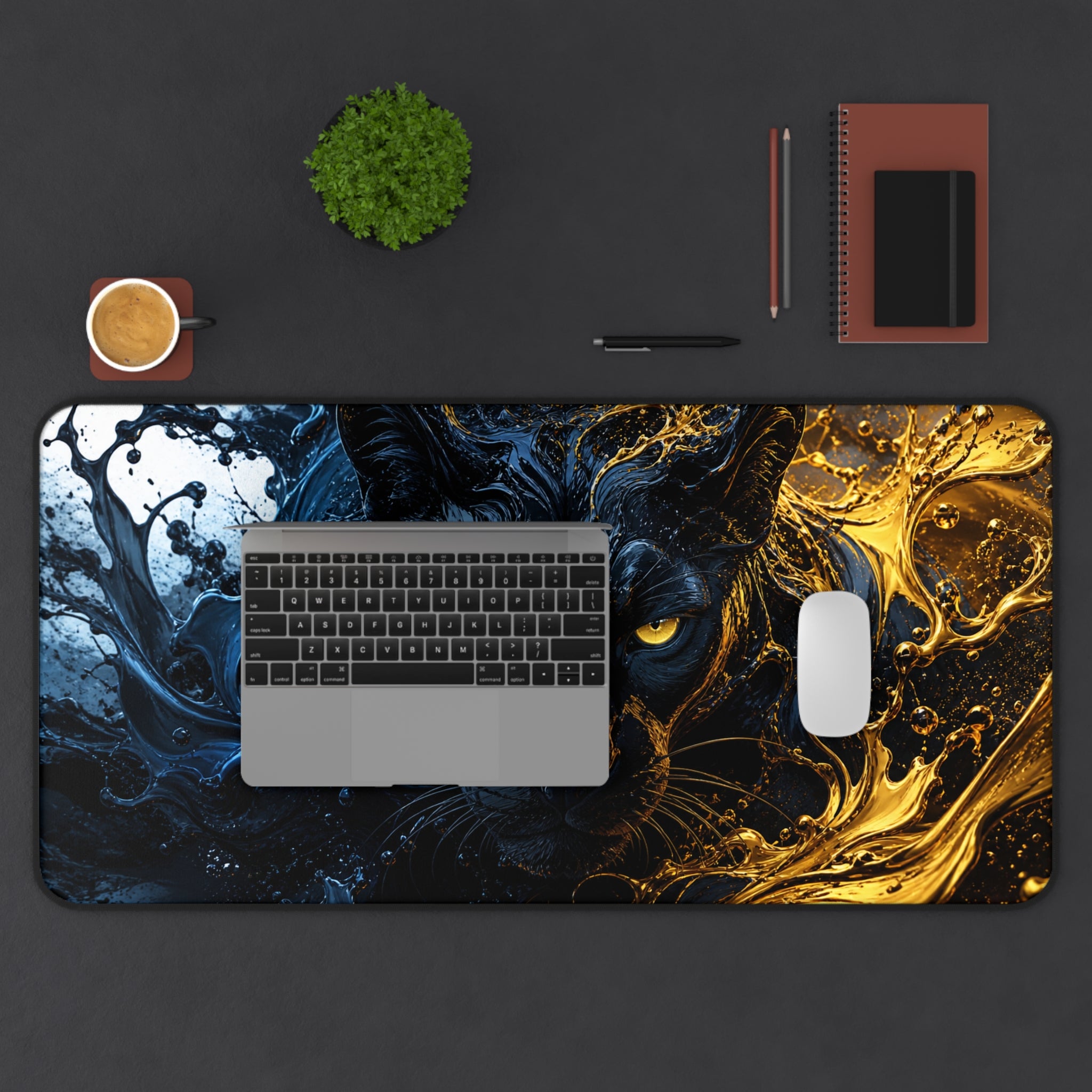 Black Panther Desk Mat — Black & Gold Cosmic Cat Gaming Mouse Pad