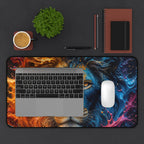 Lion Fire & Water Mouse Pad — Vibrant Animal Print Desk Mat