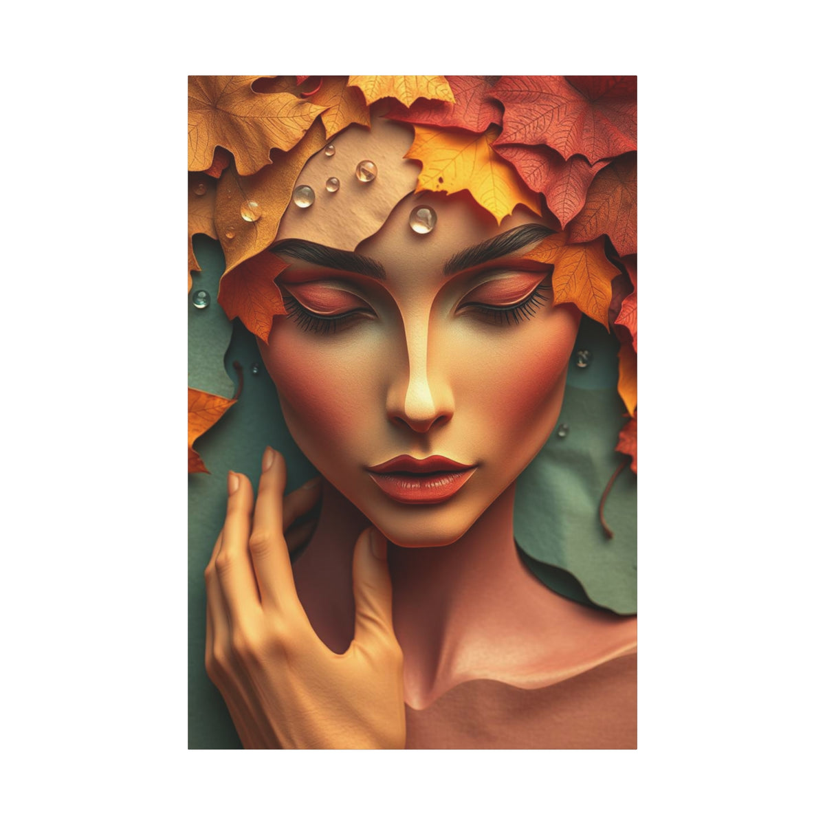 Women Face Poster in Layered Paper Aesthetic with Autumn Colors, Modern Aesthetic Wall Art, Home Decor Print, Canva Art Print, Office Decor
