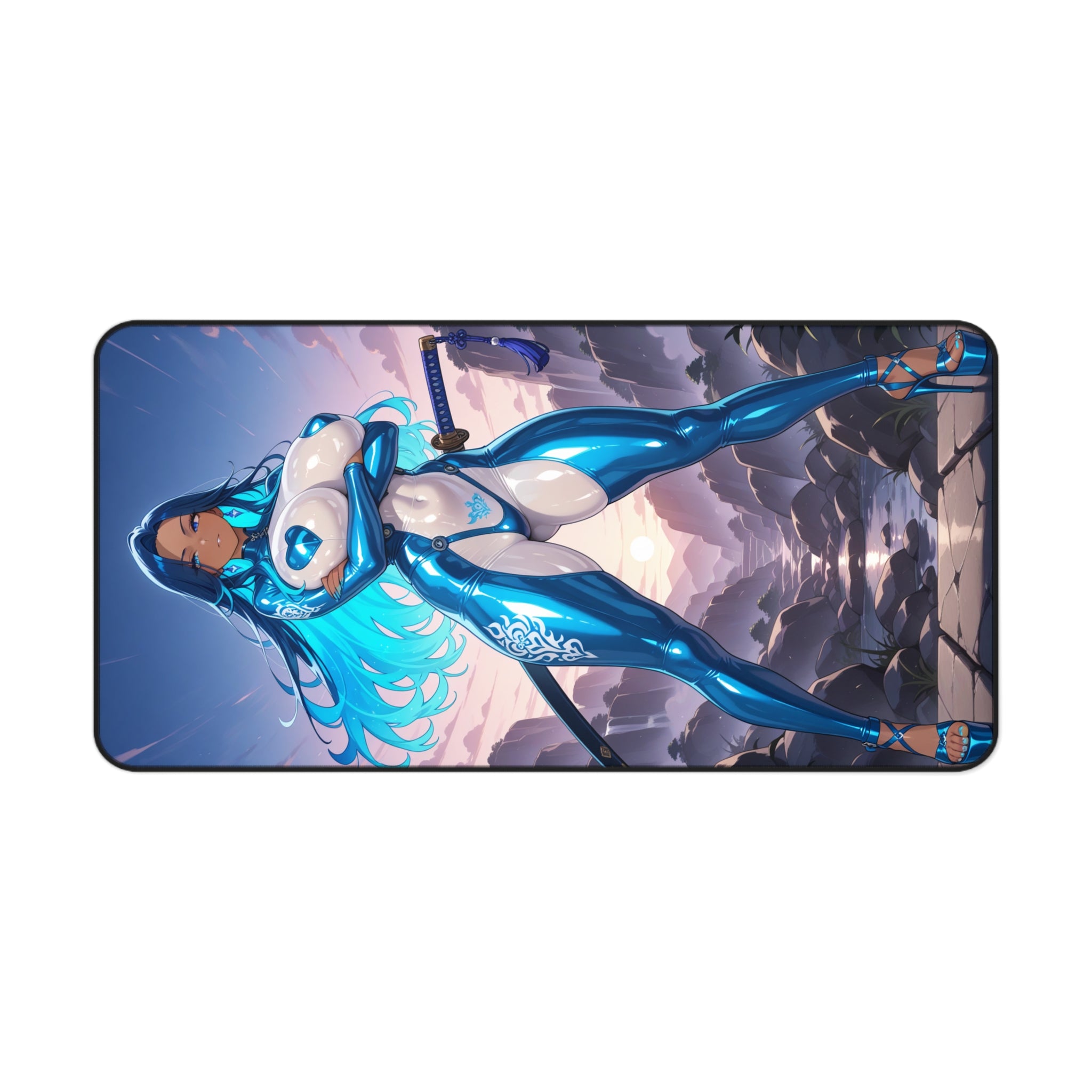 Anime Girl Warrior Desk Mat, Gaming Mouse Pad with Non-Slip Neoprene Base